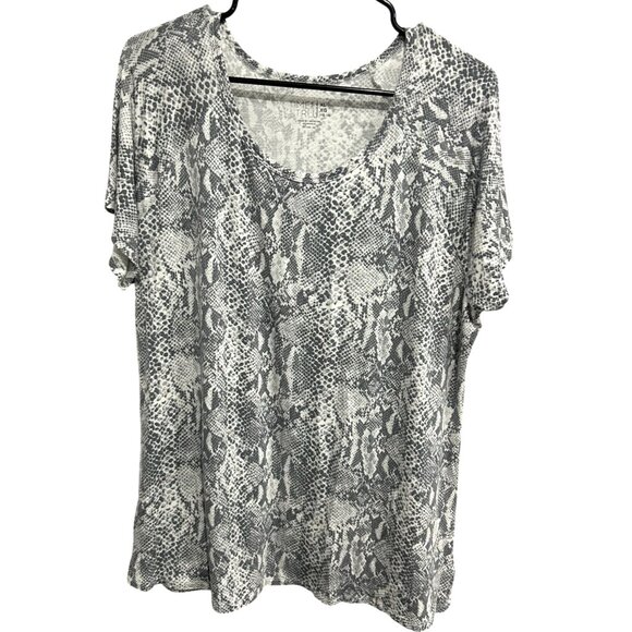Time & Tru Womens Snake Print Short Sleeve Top Sz XL - Picture 1 of 10